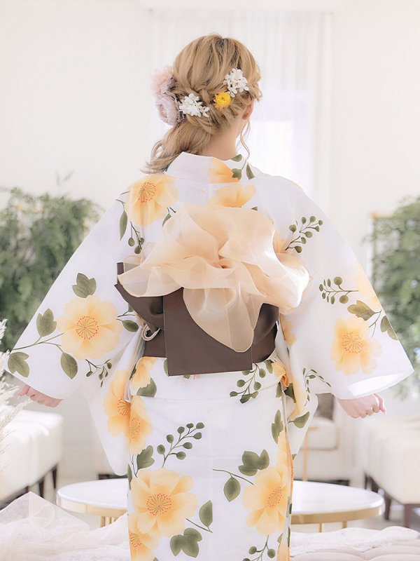 画像8: 【即日発送】【浴衣セール！】【浴衣】白地に黄色い花浴衣セット【浴衣３点セット浴衣/帯/下駄】[OF04] (8)