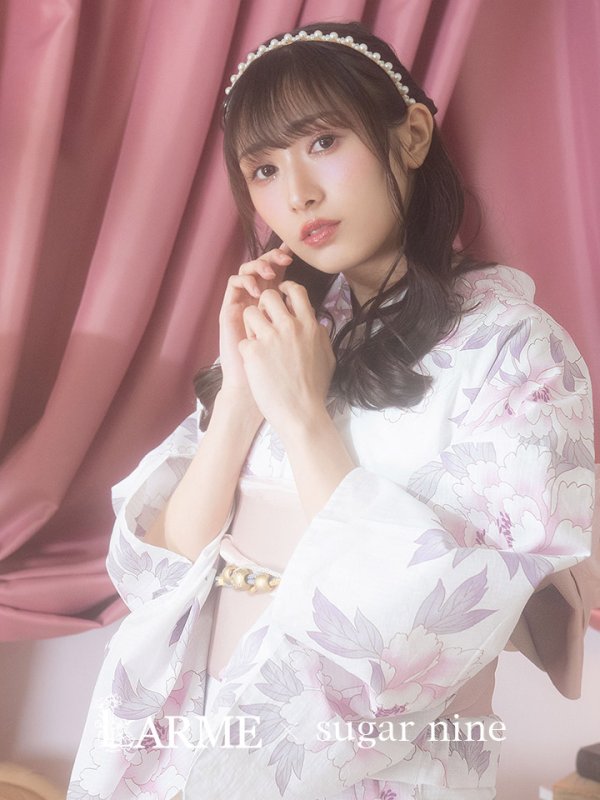 画像3: 【即日発送！】白地×淡い牡丹模様のモダン浴衣セット 【浴衣３点セット 浴衣/帯/下駄】[YMT] (3)