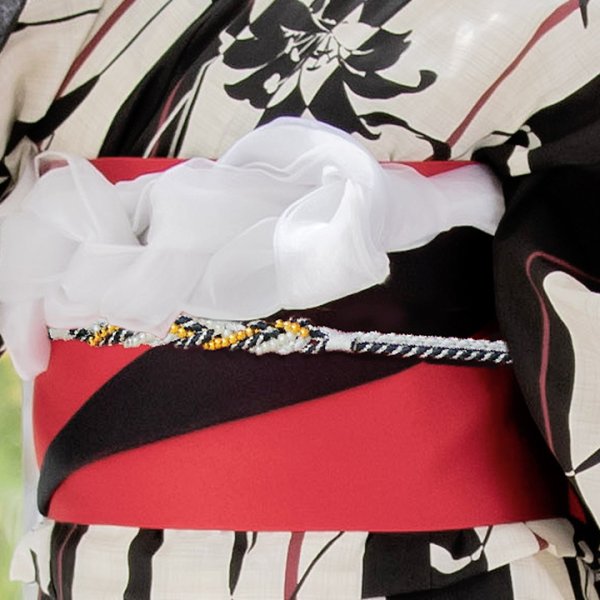 画像4: 【即日発送】【浴衣】ストライプ×百合の花模様浴衣セット【浴衣３点セット浴衣/帯/下駄】【YMT】 (4)