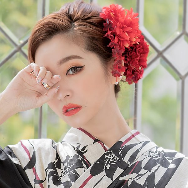 画像7: 【即日発送】【浴衣】ストライプ×百合の花模様浴衣セット【浴衣３点セット浴衣/帯/下駄】【YMT】 (7)