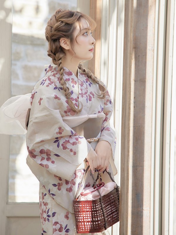 画像10: 【即日発送】【浴衣】クリーム地にピンクの紫陽花浴衣【浴衣３点セット浴衣/帯/下駄】[YMT] (10)