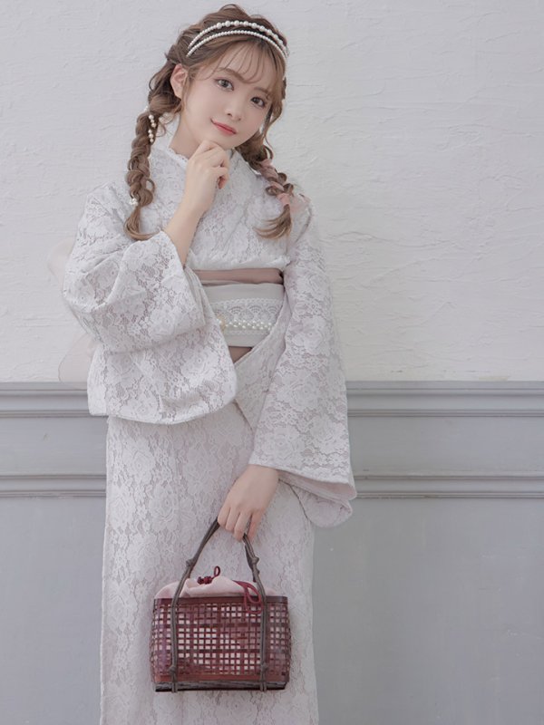 画像10: 即日発送!【浴衣】白地×フラワーレース浴衣【浴衣３点セット浴衣/帯/下駄】[YMT] (10)