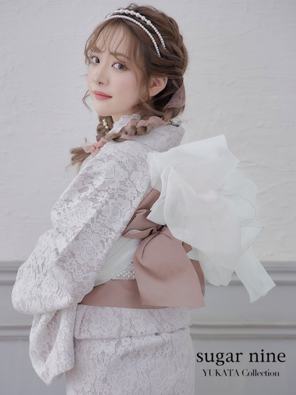 画像3: 即日発送!【浴衣】白地×フラワーレース浴衣【浴衣３点セット浴衣/帯/下駄】[YMT] (3)