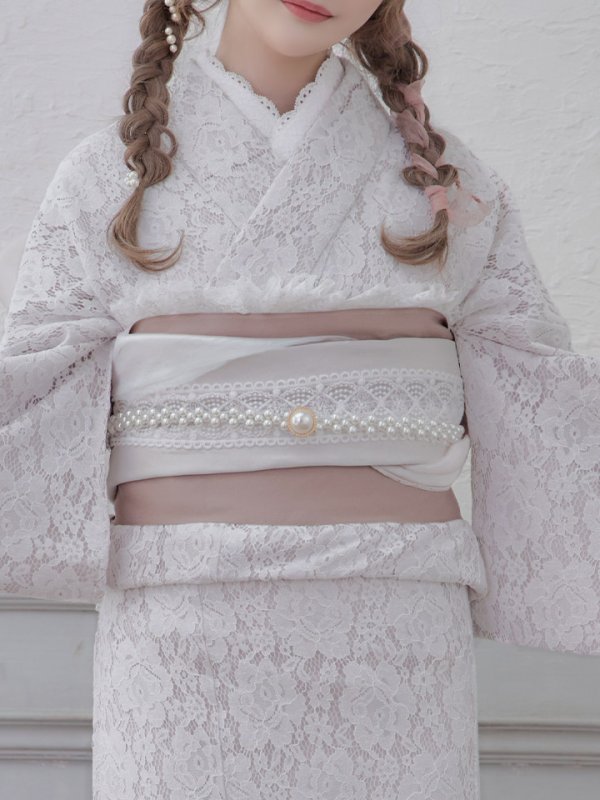 画像5: 即日発送!【浴衣】白地×フラワーレース浴衣【浴衣３点セット浴衣/帯/下駄】[YMT] (5)