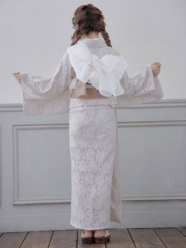 画像8: 即日発送!【浴衣】白地×フラワーレース浴衣【浴衣３点セット浴衣/帯/下駄】[YMT] (8)