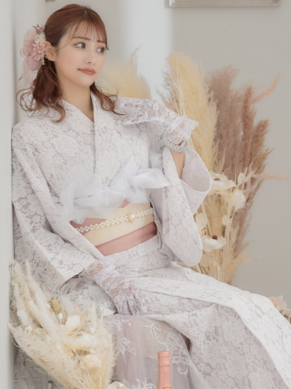 画像6: 即日発送!ピンク地×白レース浴衣【浴衣３点セット浴衣/帯/下駄】[YMT] (6)