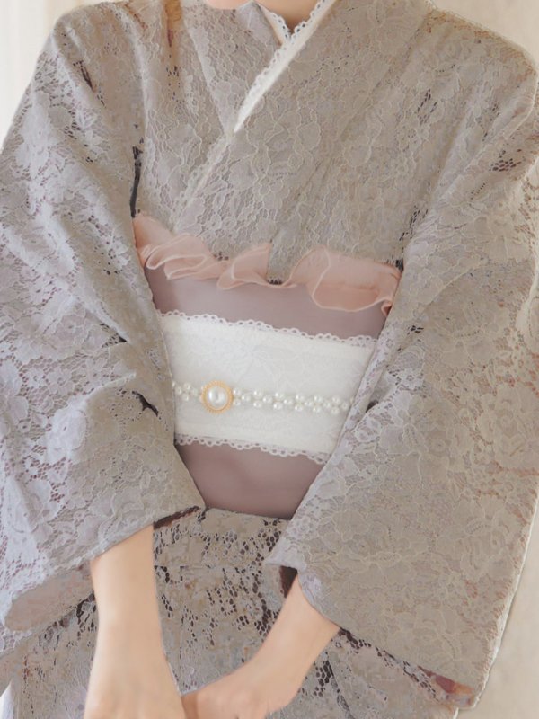 画像4: 【浴衣セール！】即日発送!【浴衣】ベージュ×フラワーレース浴衣【浴衣３点セット浴衣/帯/下駄】[YMT] (4)