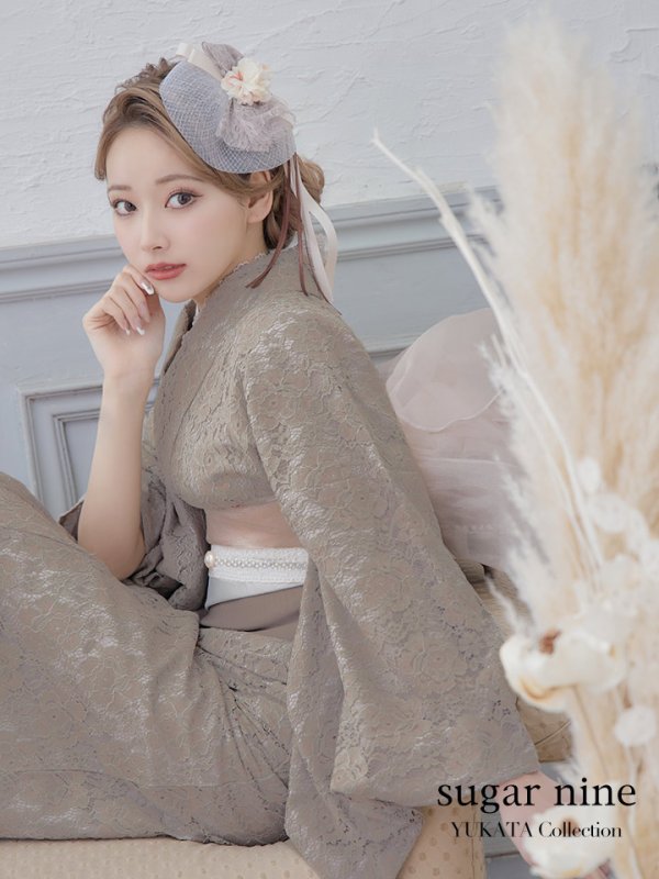 画像2: 【浴衣セール！】即日発送!【浴衣】ベージュ×フラワーレース浴衣【浴衣３点セット浴衣/帯/下駄】[YMT] (2)