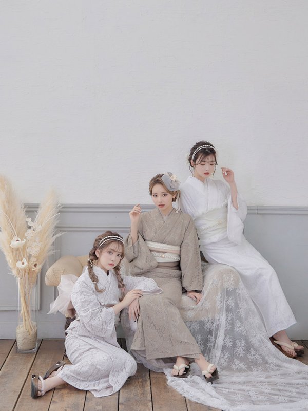 画像11: 【即日発送】【浴衣セール！】白レース浴衣  【浴衣３点セット 浴衣/帯/下駄】[YMT] (11)