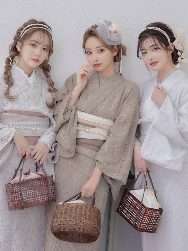 画像14: 【即日発送】【浴衣セール！】白レース浴衣  【浴衣３点セット 浴衣/帯/下駄】[YMT] (14)