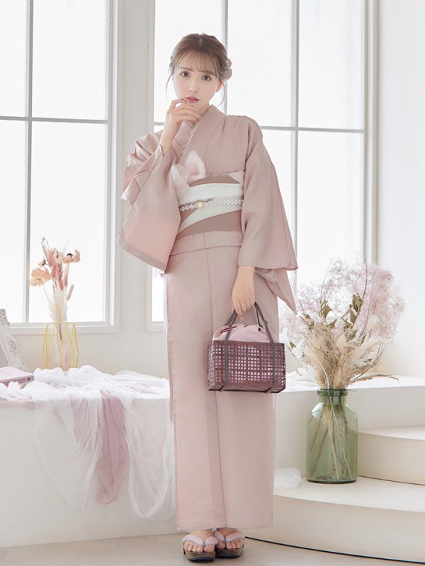 画像4: 【即日発送】【浴衣】ピンク無地浴衣【浴衣３点セット浴衣/帯/下駄】[YMT] (4)