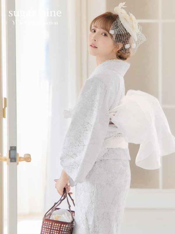 画像3: 【即日発送】【浴衣セール！】白レース浴衣  【浴衣３点セット 浴衣/帯/下駄】[YMT] (3)