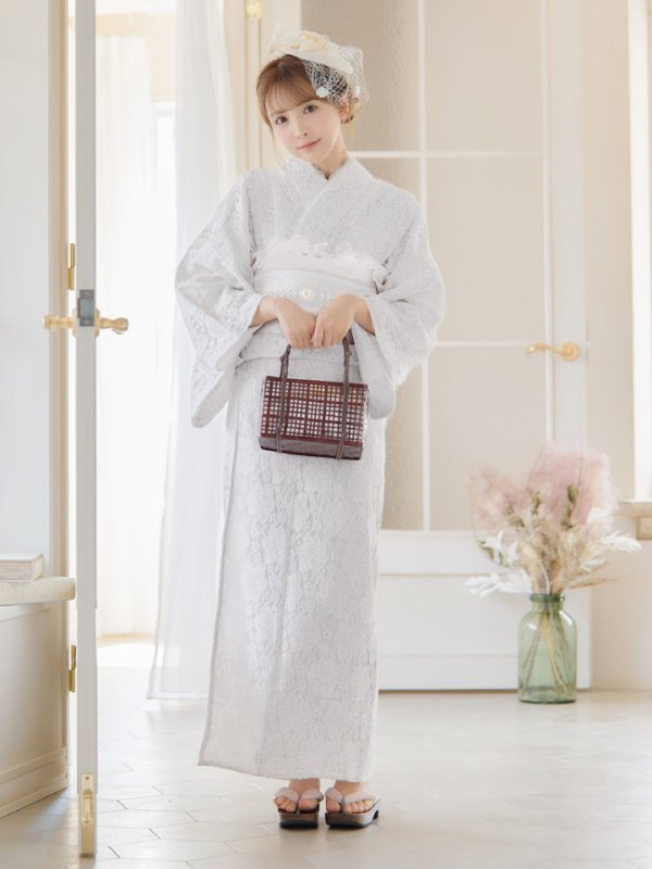 画像4: 【即日発送】【浴衣セール！】白レース浴衣  【浴衣３点セット 浴衣/帯/下駄】[YMT] (4)