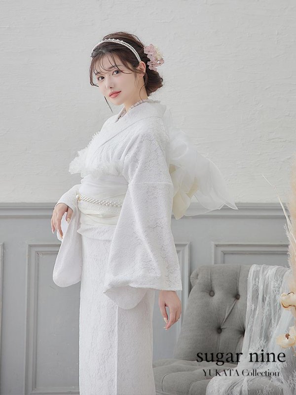 画像2: 【即日発送】【浴衣セール！】白レース浴衣  【浴衣３点セット 浴衣/帯/下駄】[YMT] (2)