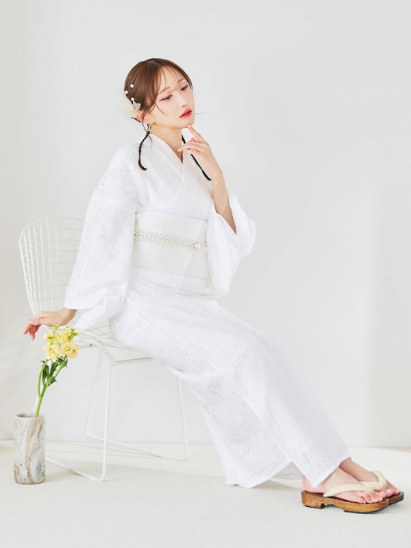 画像10: 【即日発送】【浴衣セール！】白レース浴衣  【浴衣３点セット 浴衣/帯/下駄】[YMT] (10)