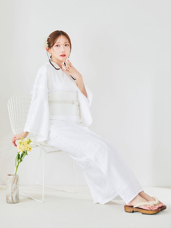 画像13: 【即日発送】【浴衣セール！】白レース浴衣  【浴衣３点セット 浴衣/帯/下駄】[YMT] (13)