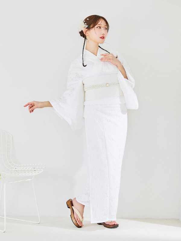 画像6: 【即日発送】【浴衣セール！】白レース浴衣  【浴衣３点セット 浴衣/帯/下駄】[YMT] (6)