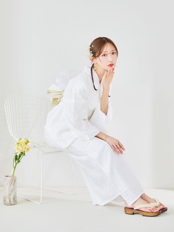 画像7: 【即日発送】【浴衣セール！】白レース浴衣  【浴衣３点セット 浴衣/帯/下駄】[YMT] (7)