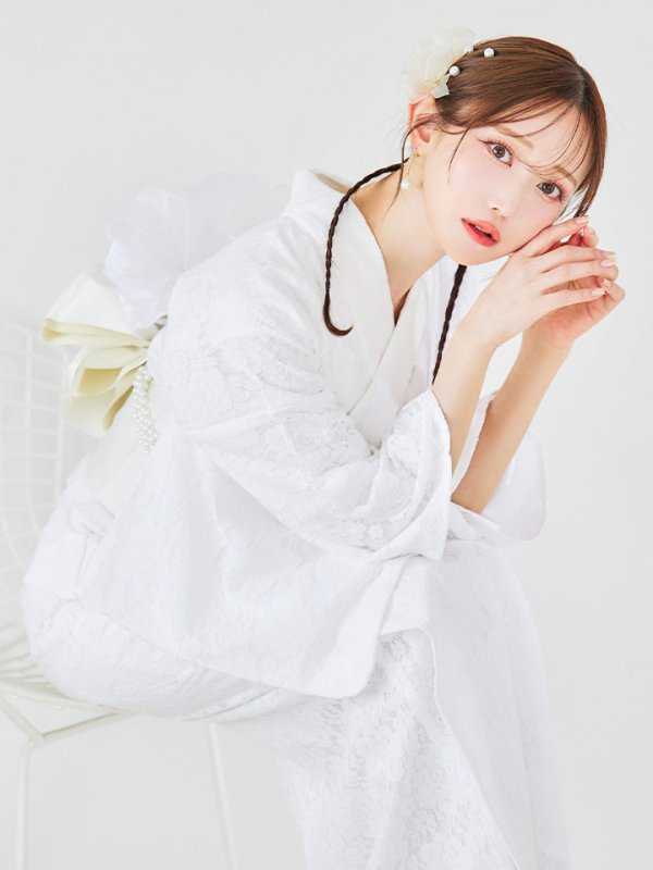 画像8: 【即日発送】【浴衣セール！】白レース浴衣  【浴衣３点セット 浴衣/帯/下駄】[YMT] (8)