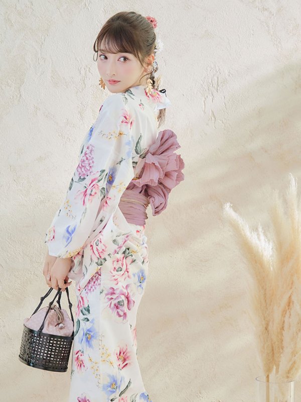 画像11: 【即日発送】【浴衣】白地×ボタニカル牡丹浴衣  【浴衣３点セット 浴衣/帯/下駄】[YMT] (11)