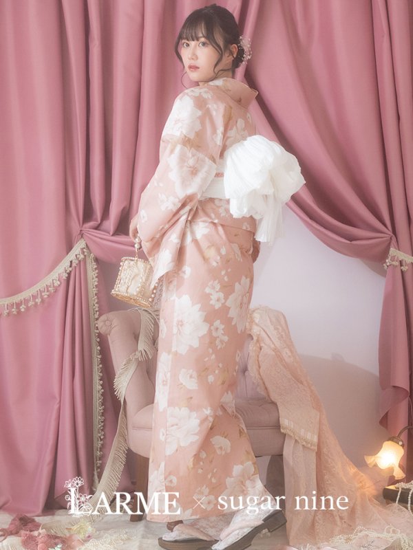 画像2: 【即日発送】【浴衣】くすみピンク地のホワイト牡丹浴衣【浴衣３点セット 浴衣/帯/下駄】[YMT] (2)