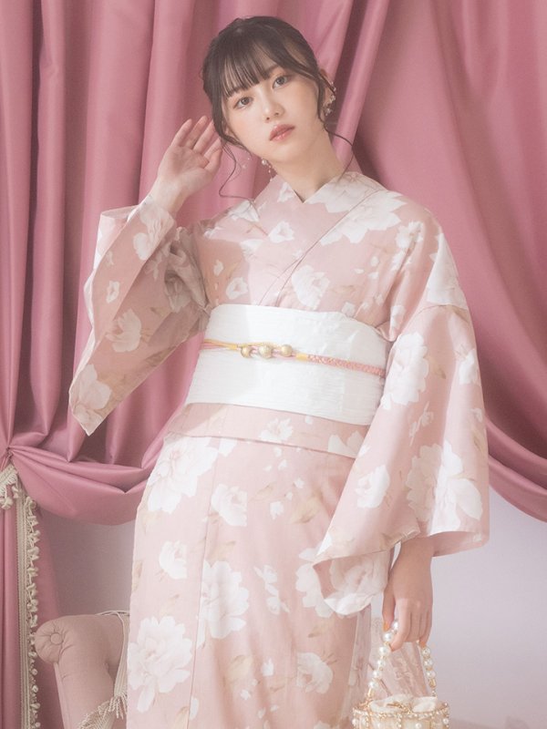 画像5: 【即日発送】【浴衣】くすみピンク地のホワイト牡丹浴衣【浴衣３点セット 浴衣/帯/下駄】[YMT] (5)