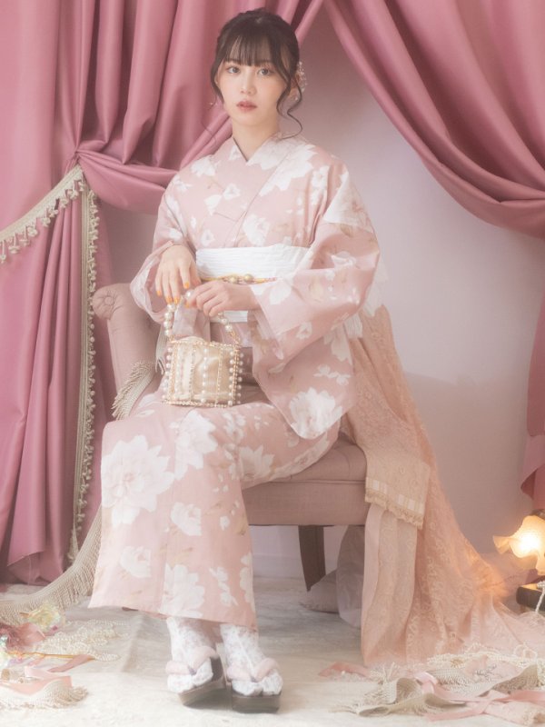 画像7: 【即日発送】【浴衣】くすみピンク地のホワイト牡丹浴衣【浴衣３点セット 浴衣/帯/下駄】[YMT] (7)