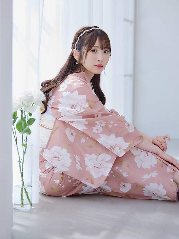 画像13: 【即日発送】【浴衣】くすみピンク地のホワイト牡丹浴衣  【浴衣３点セット 浴衣/帯/下駄】[OF04] (13)