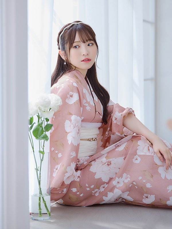 画像14: 【即日発送】【浴衣】くすみピンク地のホワイト牡丹浴衣  【浴衣３点セット 浴衣/帯/下駄】[OF04] (14)