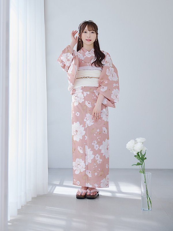 画像5: 【即日発送】【浴衣】くすみピンク地のホワイト牡丹浴衣  【浴衣３点セット 浴衣/帯/下駄】[OF04] (5)