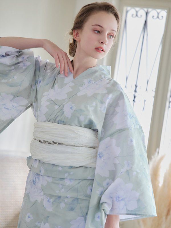 画像11: 【即日発送】【浴衣】ミント地x牡丹浴衣  【浴衣３点セット 浴衣/帯/下駄】[YMT] (11)