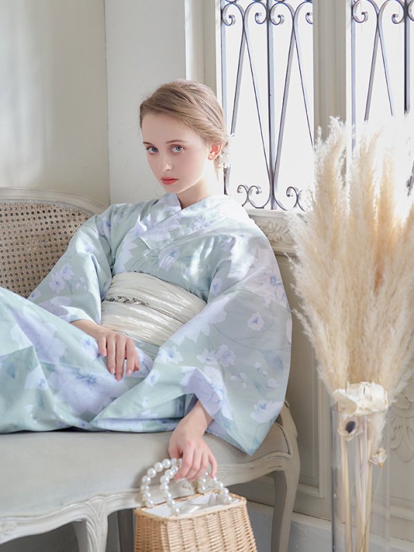 画像13: 【即日発送】【浴衣】ミント地x牡丹浴衣  【浴衣３点セット 浴衣/帯/下駄】[YMT] (13)