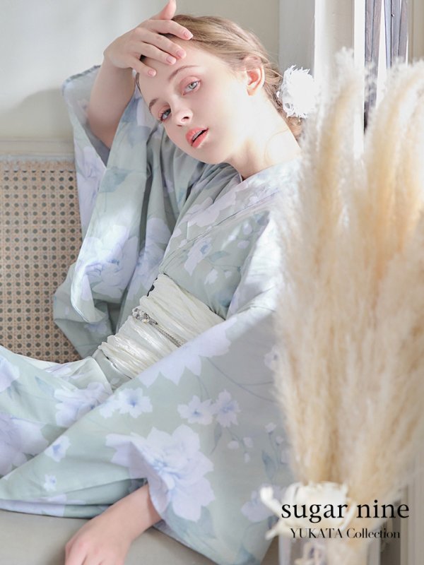 画像3: 【即日発送】【浴衣】ミント地x牡丹浴衣  【浴衣３点セット 浴衣/帯/下駄】[YMT] (3)