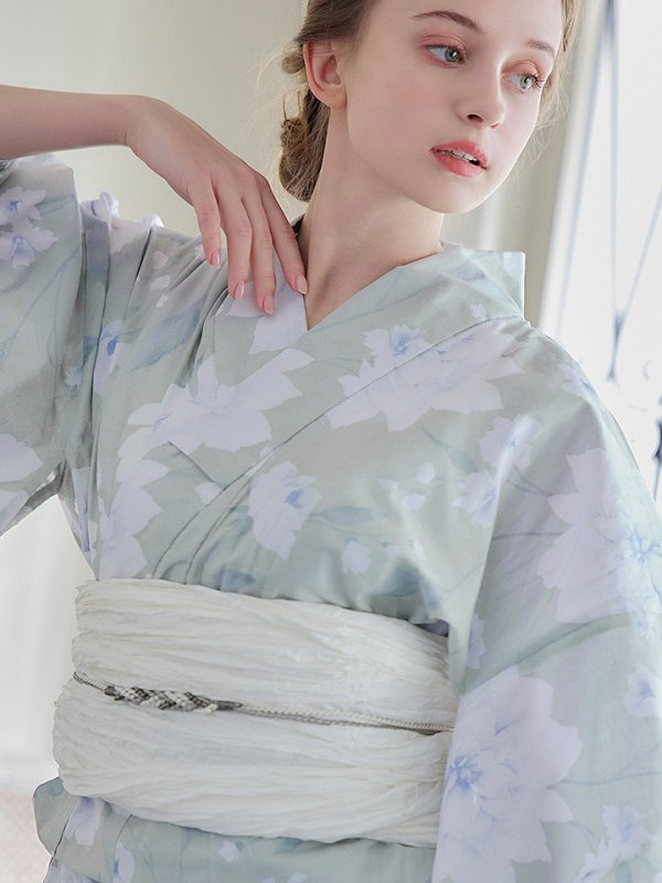 画像5: 【即日発送】【浴衣】ミント地x牡丹浴衣  【浴衣３点セット 浴衣/帯/下駄】[YMT] (5)