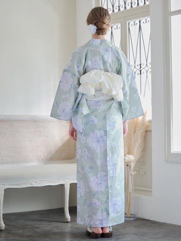 画像8: 【即日発送】【浴衣】ミント地x牡丹浴衣  【浴衣３点セット 浴衣/帯/下駄】[YMT] (8)