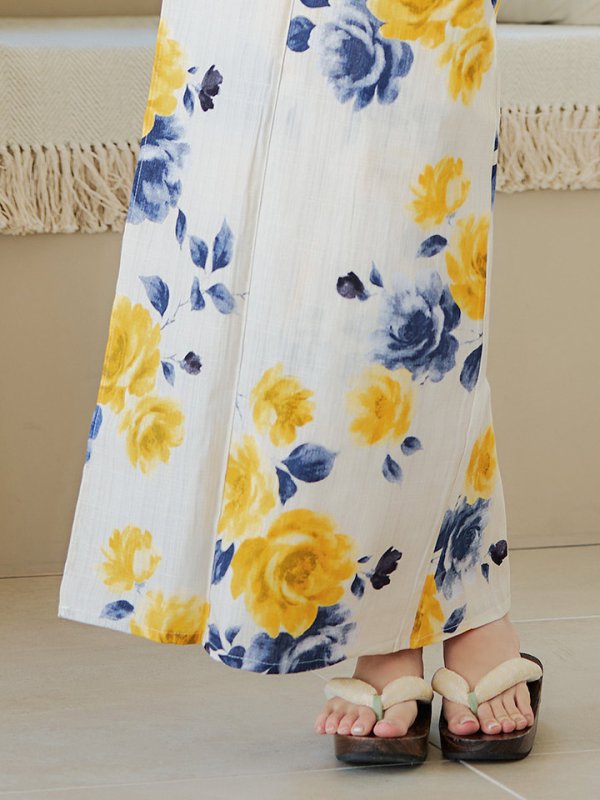 画像7: 【即日発送】ブルーxイエローローズ 薔薇 浴衣  【浴衣３点セット 浴衣/帯/下駄】[YMT] (7)