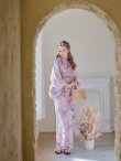 画像10: 【浴衣セール！】【即日発送】ピンクストライプ地x紫陽花浴衣  【浴衣３点セット 浴衣/帯/下駄】[YMT] (10)
