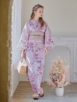 画像4: 【浴衣セール！】【即日発送】ピンクストライプ地x紫陽花浴衣  【浴衣３点セット 浴衣/帯/下駄】[YMT] (4)