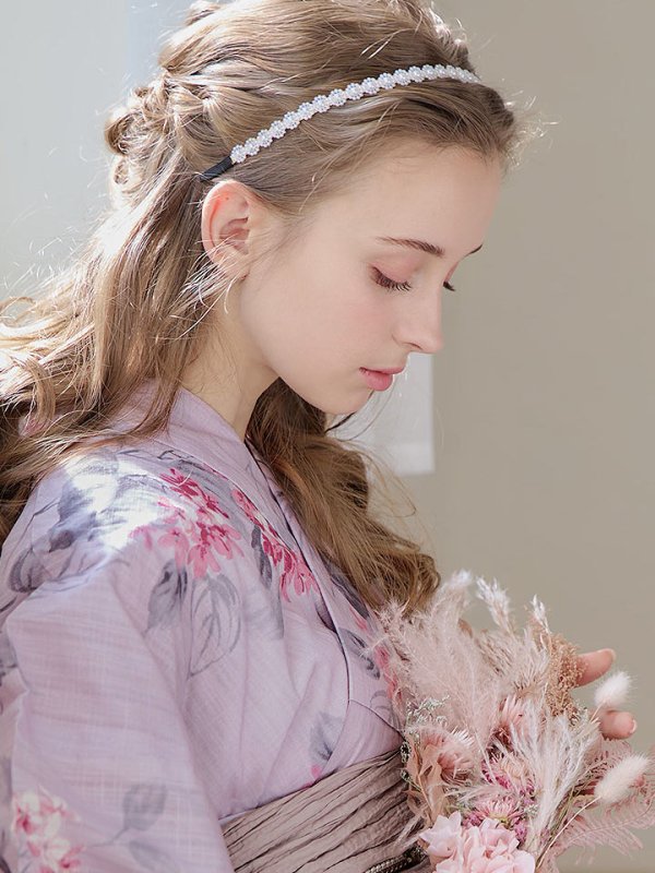 画像6: 【浴衣セール！】【即日発送】ピンクストライプ地x紫陽花浴衣  【浴衣３点セット 浴衣/帯/下駄】[YMT] (6)