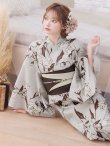 画像12: 【即日発送】ベージュ地にホワイトの百合柄浴衣  【浴衣３点セット 浴衣/帯/下駄】[YMT] (12)