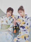 画像13: 【浴衣】イエローとブルーのニュアンス花柄浴衣  【浴衣３点セット 浴衣/帯/下駄】19obi-37 / Yhimo-GY×GY / A953kn-W / YCA68kn-W / Yheko-W / CG-15-IV【YMT】 (13)