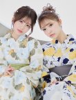 画像15: 【浴衣】イエローとブルーのニュアンス花柄浴衣  【浴衣３点セット 浴衣/帯/下駄】19obi-37 / Yhimo-GY×GY / A953kn-W / YCA68kn-W / Yheko-W / CG-15-IV【YMT】 (15)
