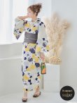 画像2: 【浴衣】イエローとブルーのニュアンス花柄浴衣  【浴衣３点セット 浴衣/帯/下駄】19obi-37 / Yhimo-GY×GY / A953kn-W / YCA68kn-W / Yheko-W / CG-15-IV【YMT】 (2)