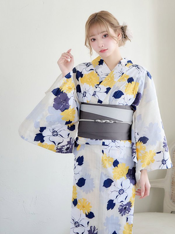 画像11: 【即日発送】【浴衣】イエローとブルーのニュアンス花柄浴衣【YMT】 (11)