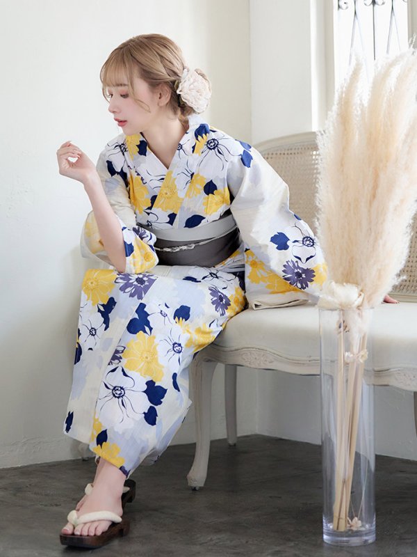 画像12: 【即日発送】【浴衣】イエローとブルーのニュアンス花柄浴衣【YMT】 (12)