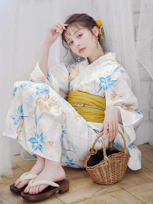 画像15: 【即日発送】ブルーとイエローのニュアンス水仙浴衣【浴衣３点セット 浴衣/帯/下駄】[YMT] (15)