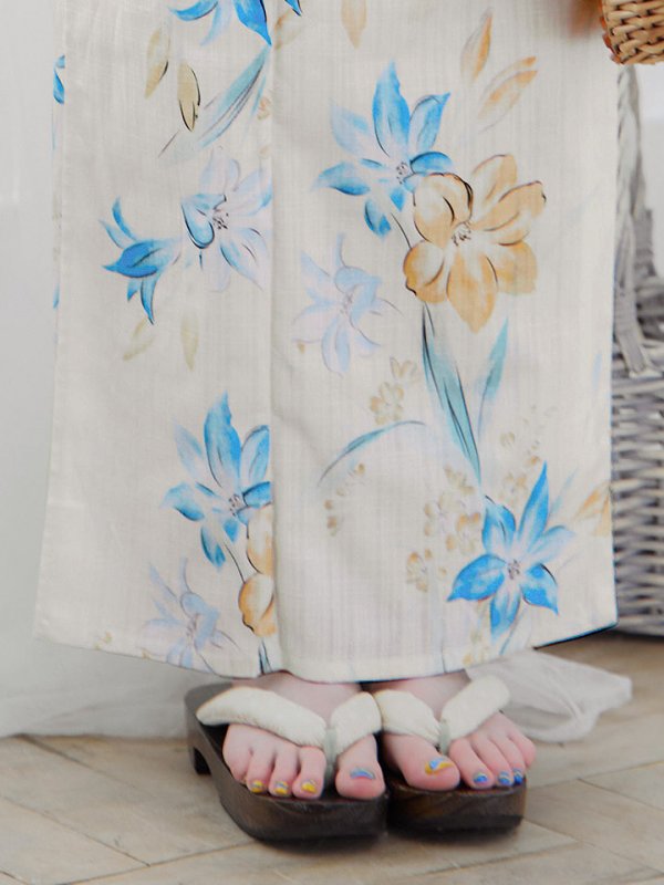 画像7: 【即日発送】ブルーとイエローのニュアンス水仙浴衣【浴衣３点セット 浴衣/帯/下駄】[YMT] (7)