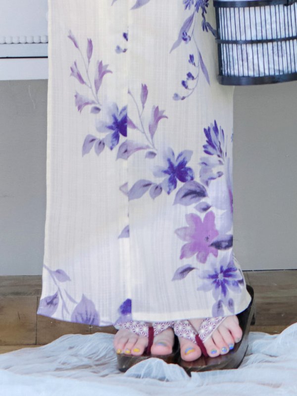 画像6: 【即日発送】白地xパープルグラデーション浴衣【浴衣３点セット 浴衣/帯/下駄】[YMT] (6)