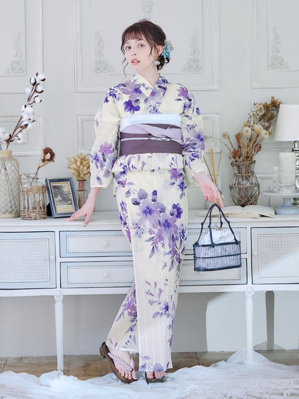 画像8: 【即日発送】白地xパープルグラデーション浴衣【浴衣３点セット 浴衣/帯/下駄】[YMT] (8)