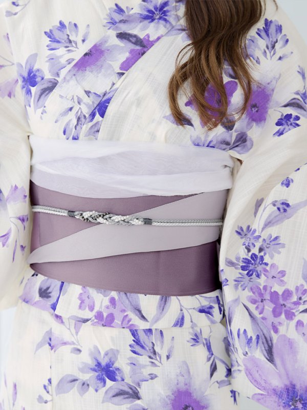 画像16: 【即日発送】白地xパープルグラデーション浴衣  【浴衣３点セット 浴衣/帯/下駄】[YMT] (16)